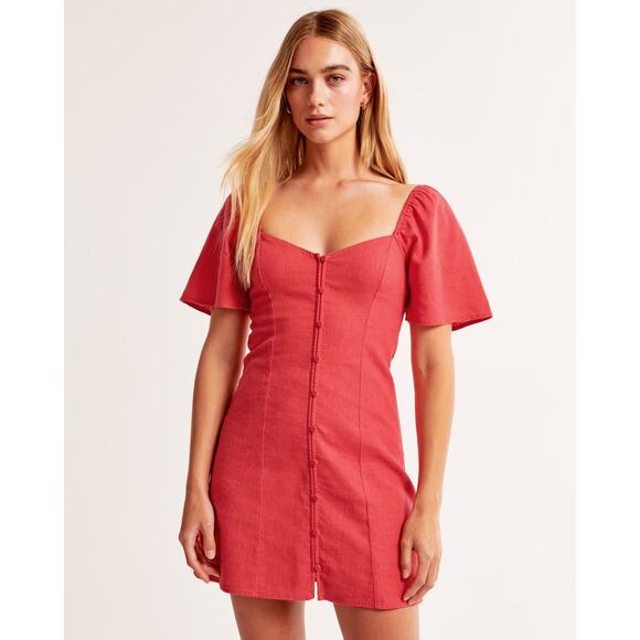 Abercrombie & Fitch Dresses & Skirts - Abercrombie and Fitch Dress Women Medium Coral Linen Button Through Mini Peasant